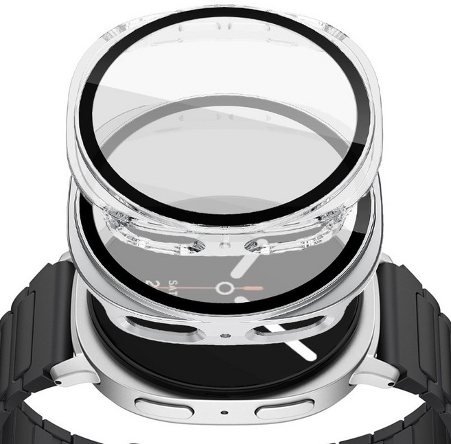 리아몬트 갤럭시워치 강화유리 풀커버 케이스 2개입, 1세트, 실버, 투명