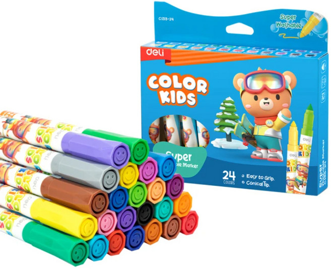 deLi 得力 COLOR KIDS水洗麥克筆 EC155-24 24色, 混色, 24支