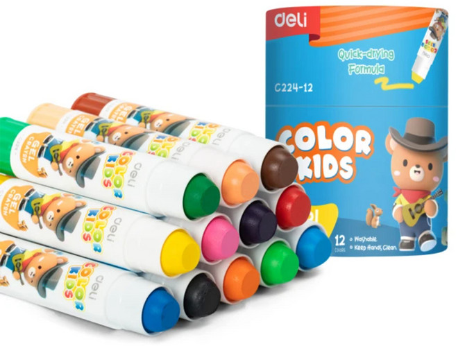 deLi 得力 COLOR KIDS果凍蠟筆 EC224-12, 12色, 1組