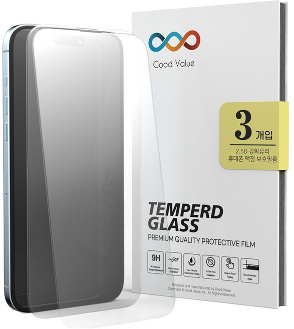 굿밸류 2.5D 강화유리 휴대폰 액정 보호필름 3p 세트, 1세트