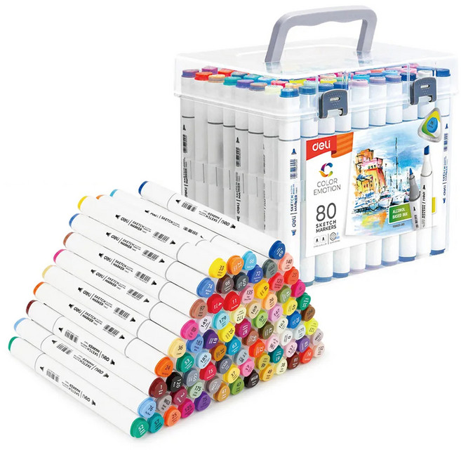 deLi 得力 雙頭三角桿麥克筆組 E70803-80 80色, 多色, 80支