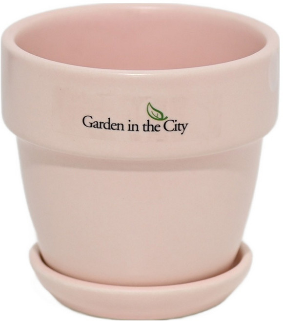 도시정원 모던 도자기 도토리 화분 + 받침 세트, 핑크, 1세트