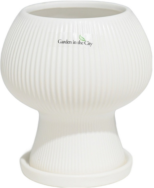 도시정원 모던 도자기 스트라이프 콤포트 화분 + 받침 세트, 1세트