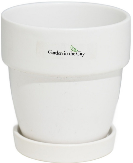 도시정원 모던 도자기 도토리 화분 + 받침 세트, 화이트, 1세트