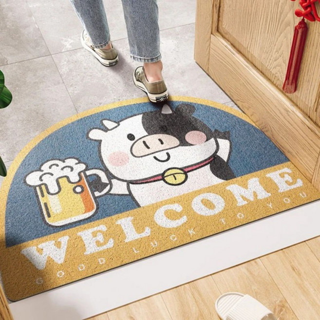 AFAMIC 艾法 萌寵WELCOME迎賓 歡迎光臨刮泥玄關腳踏墊/絲圈印花地墊, 乾杯牛, 1個