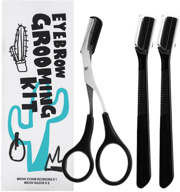 씨조 눈썹정리 칼 2p + 가위 세트, 1세트, 블랙