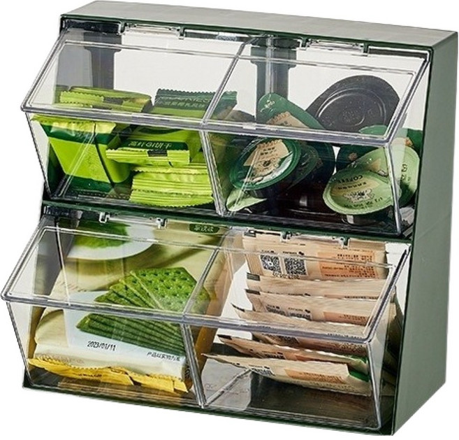 로커스 4칸 탕비실 커피정리함, 복고풍그린, 1개