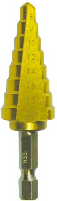 Octopus 章魚牌 鍍鈦階梯鑽 6~20mm六角柄 868.0620H, 1個