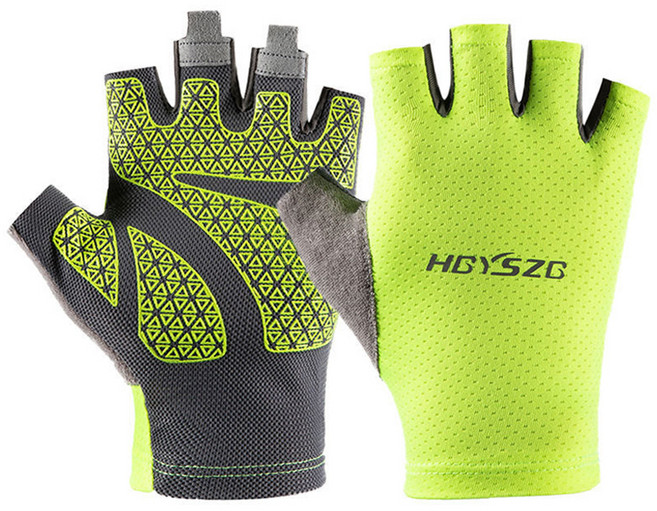 HBYSZB 신중상점 쿨메쉬 실리콘 미끄럼방지 등산 자전거 헬스 반장갑 양손 착용 세트, 형광, 1세트