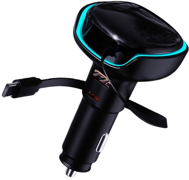 뉴클 PD 3.0 차량용 릴타입 시거잭 3구 50W 고속충전기 케이블 일체형, 블랙, NCCC-WC-10-TD