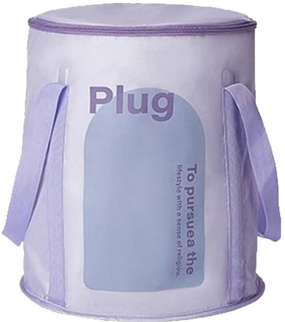 EACHY 裏序 加高防傾倒便攜旅行泡腳桶/折疊保溫泡腳袋/足浴桶/洗腳盆/旅行洗衣袋 四邊PP板支撐條, 1個, 葡萄紫