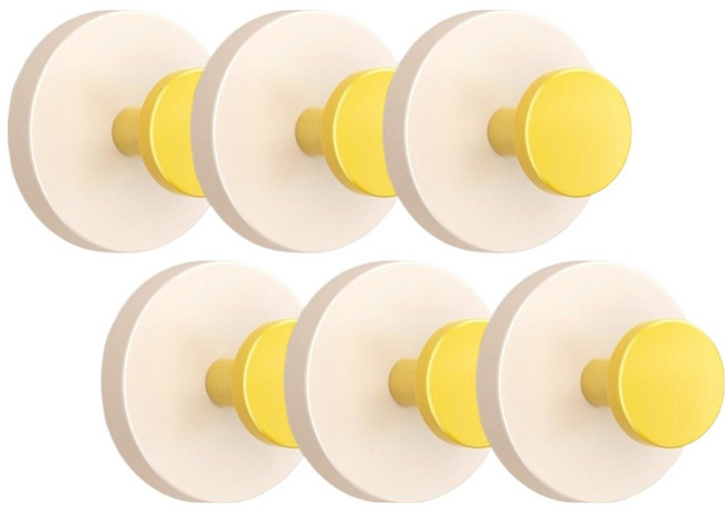 셀렉투유 다용도 초강력 흡착 후크 무타공 원형 걸이, 옐로우, 6개