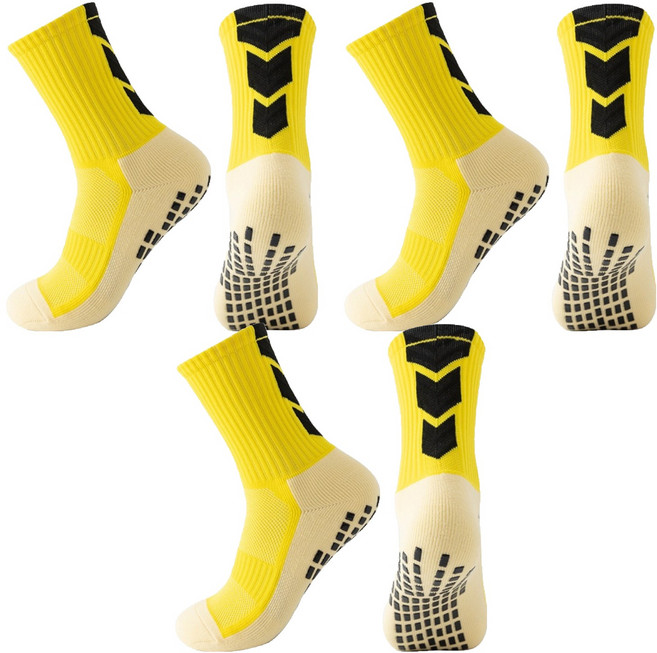 생활의지혜 남성용 미끄럼방지 러닝 스포츠 축구 양말 3켤레 세트, 옐로우, 1세트