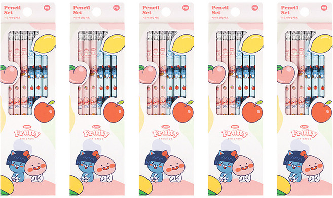 Kakao Friends Little Friends 水果橡皮擦鉛筆 2種 x 4入套組 HB, 5套, Little Apeach, Little Neo