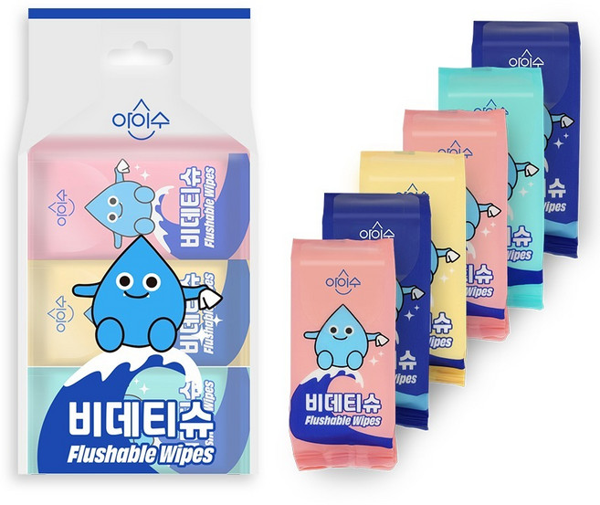 아이수 미니 비데티슈 휴대형 랜덤발송, 55g, 10매, 6개