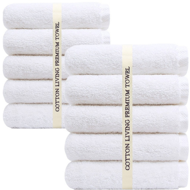 코튼리빙 고급 호텔 두툼한 고중량 타월 220g 40수 코마사, 화이트, 10개