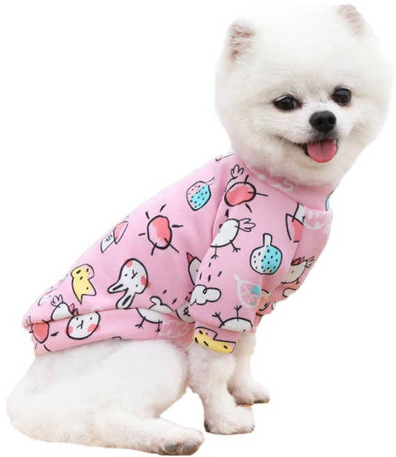 QIDINA 寵物卡哇依磨毛彈力保暖衣 I款, 粉色塗鴉, 1個