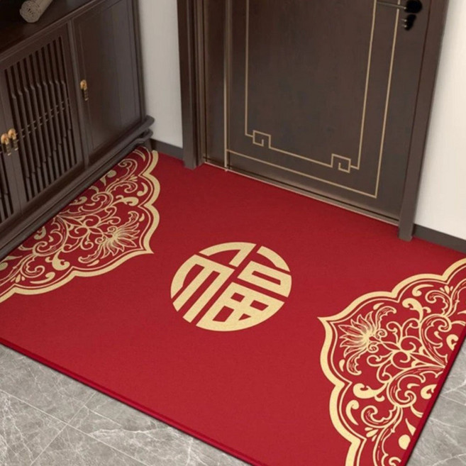 AFAMIC 艾法 新年開運落塵吸水玄關腳踏墊/水晶絨印花地墊, 福蓮紋, 1個