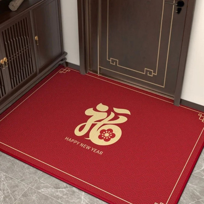 AFAMIC 艾法 新年開運落塵吸水玄關腳踏墊/水晶絨印花地墊, 梅開福至, 1個