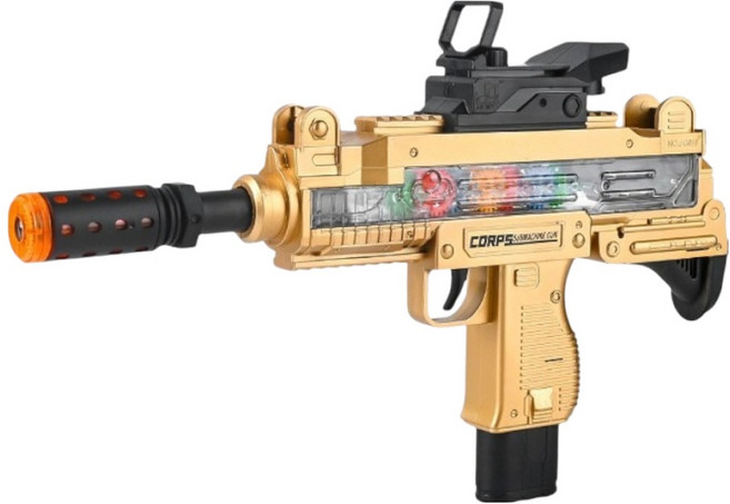 駿奇玩具 兒童聲光齒輪轉動槍 附背帶 JQ888, 1個, 金色