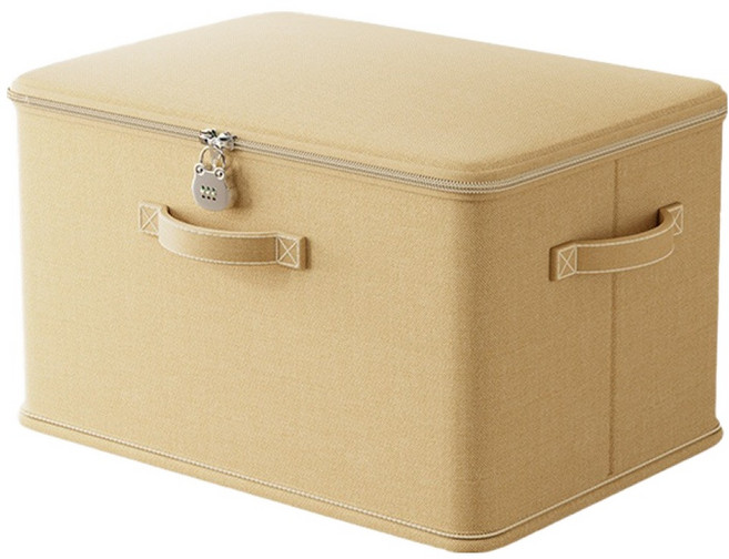 모리의집 더블지퍼 자물쇠 잠금 옷장 수납 정리함 리빙박스, 베이지, 1개