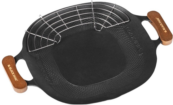 Blackdog 知味電火兩用烤盤/韓式不沾烤盤 複合材質不挑爐具 43cm 附隔熱木柄 + 600D收納袋, 1個, 夜幕黑