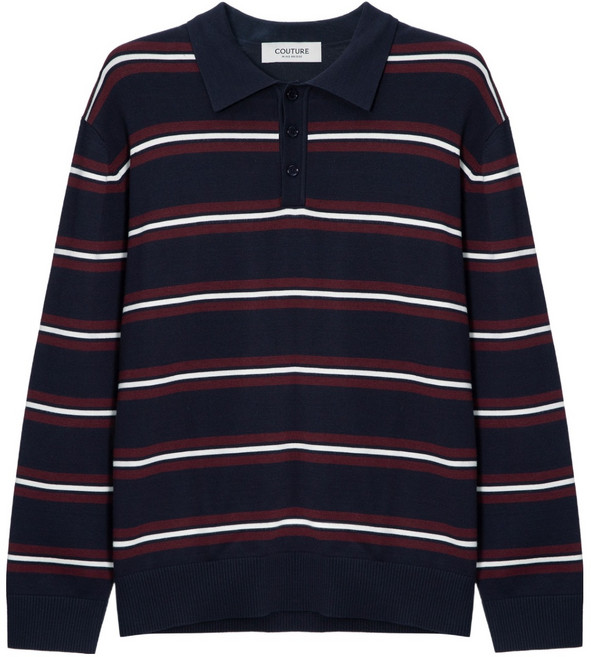 마인드브릿지 남녀공용 꾸뛰르 멀티 스트라이프 카라 세미오버핏 니트 MZKT6170