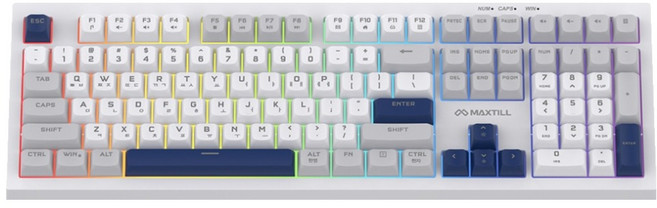 맥스틸 무소음 RGB 게이밍 사무용 유선 키보드, 오션 화이트, GM-OK108, 제조사축