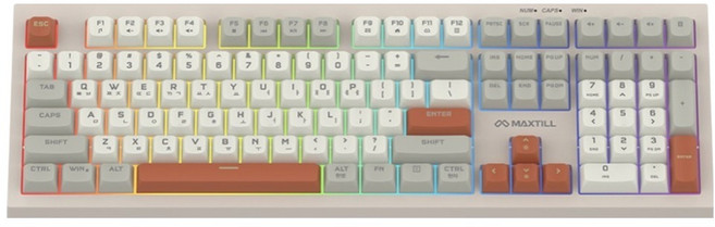 맥스틸 무소음 RGB 게이밍 사무용 유선 키보드, 제조사축, GM-OK108, 레트로 브론즈