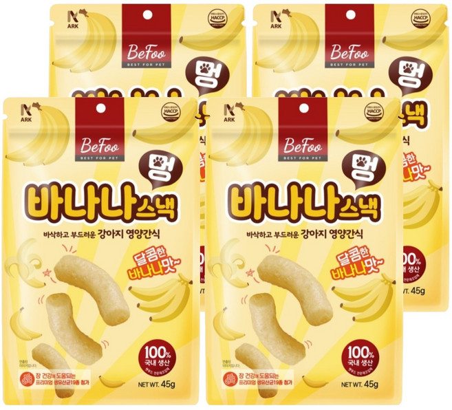베푸 아크 강아지 멍 바나나 스낵, 4개, 45g, 바나나맛