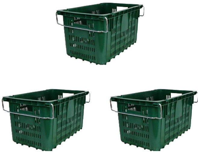 세화파렛텍 플라스틱 철고리 손잡이 농산물 과일 운반상자 이사박스, 녹색, 3개