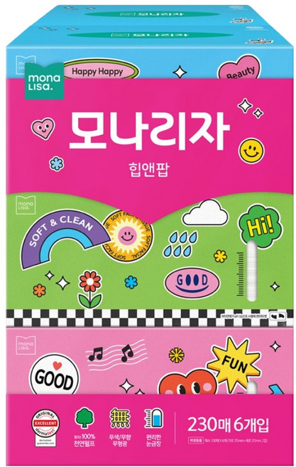 모나리자 힙앤팝 미용티슈 2겹, 230매, 6개