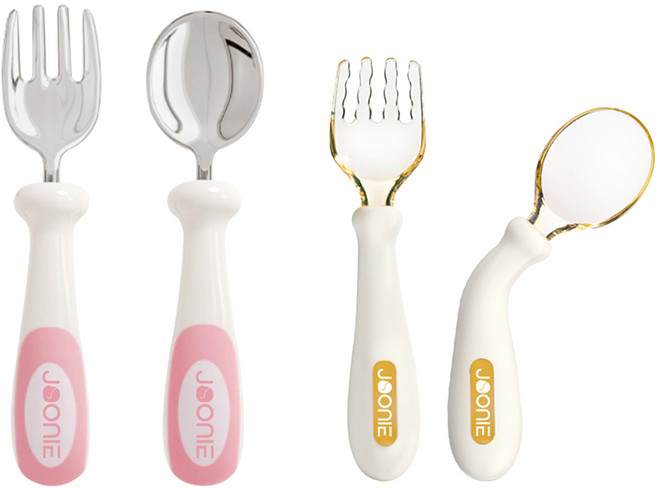 주니 PPSU 자기주도 이유식 스푼 +이유식 포크 + 스테인레스 스푼 + 스테인리스 포크 + 케이스 2p 세트, 핑크, 1세트