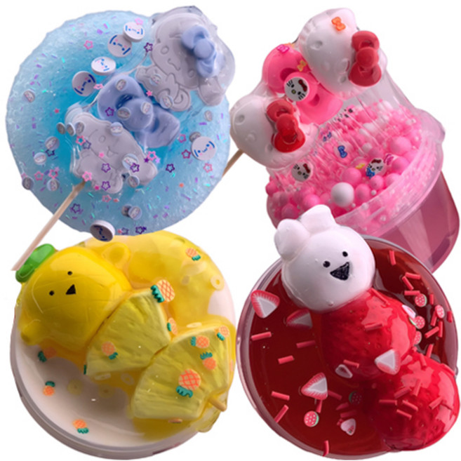 에밀리슬라임 탕후루 박스 안전한 수제 만들기 슬라임 4종 세트, 레드 + 블루 + 핑크 + 옐로우, 1세트