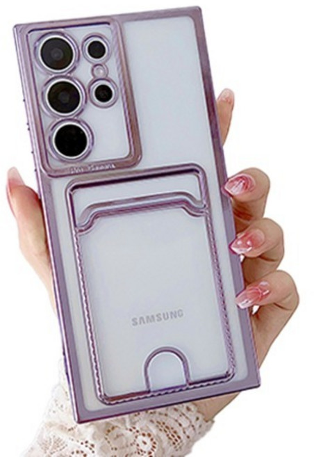 일상가득 라인 컬러 포인트 투명 슬라이딩 카드포켓 휴대폰 케이스