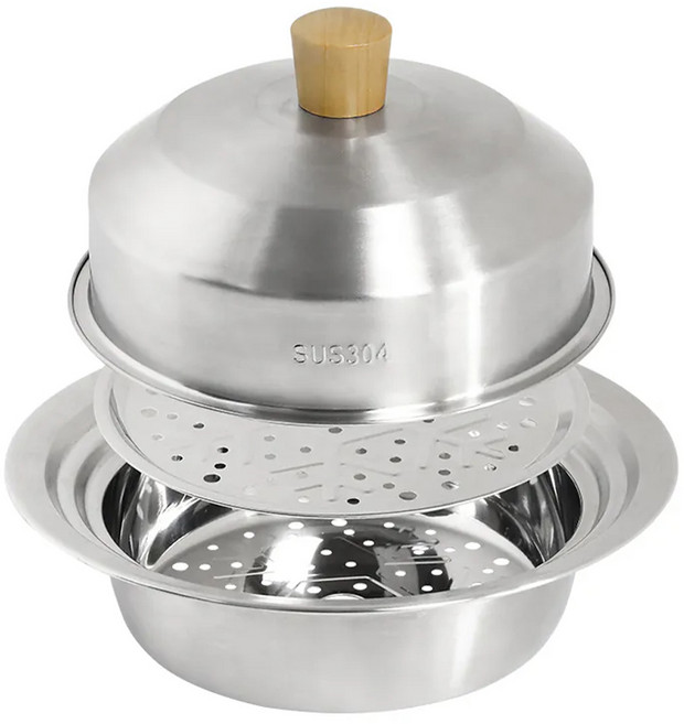 一鳥食器 304不鏽鋼鍋具蒸籠蒸盤3件組 18~22cm鍋具適用, 1套