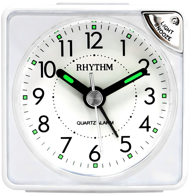 RHYTHM 日本麗聲時計 方塊夜燈鬧鐘, 極簡白