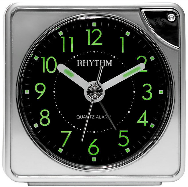 RHYTHM 日本麗聲時計 方塊夜燈鬧鐘, 太空銀