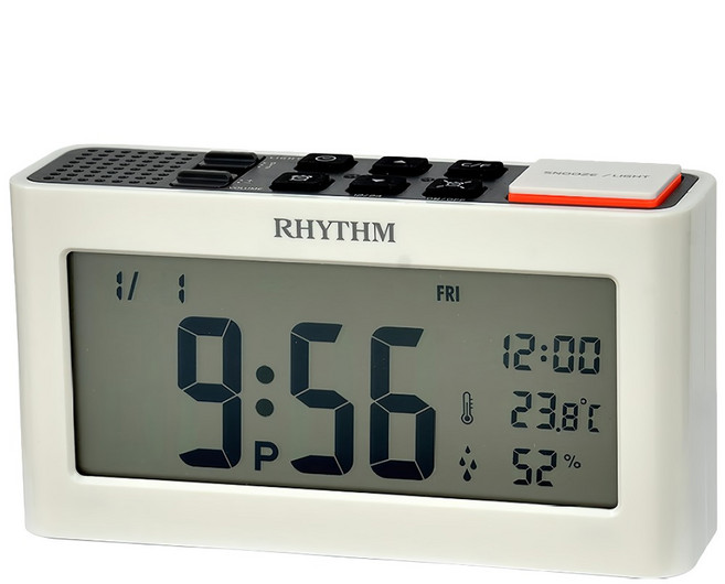 RHYTHM 日本麗聲時計 多功能貪睡電子鐘, 白色