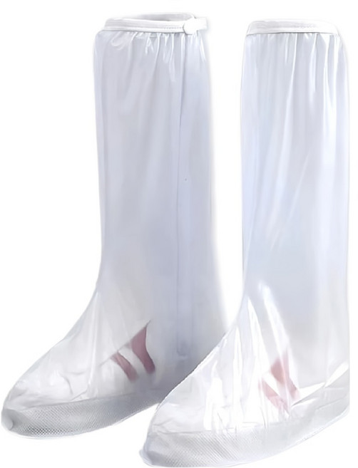 小麥購物 高筒隱藏式拉鍊全方位防雨鞋套 L4424, 磨砂白