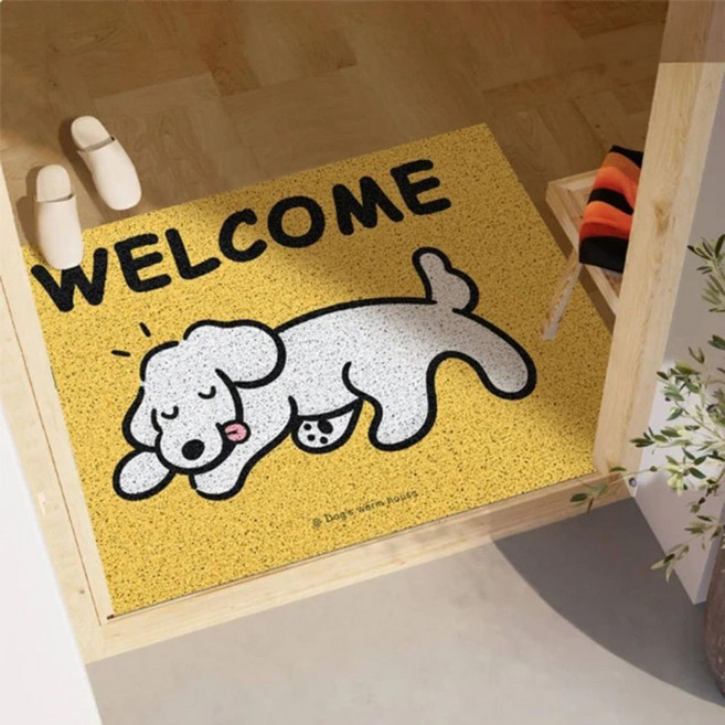 AFAMIC 艾法 萌寵WELCOME迎賓歡迎光臨刮泥玄關腳踏墊/絲圈印花地墊, 美夢汪 黃色 + 白色 + 黑色, 1個