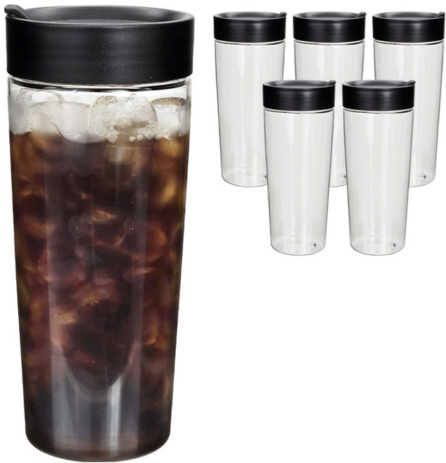 미르코리아 대용량 투명 아이스 보틀 텀블러, 블랙, 750ml, 6개