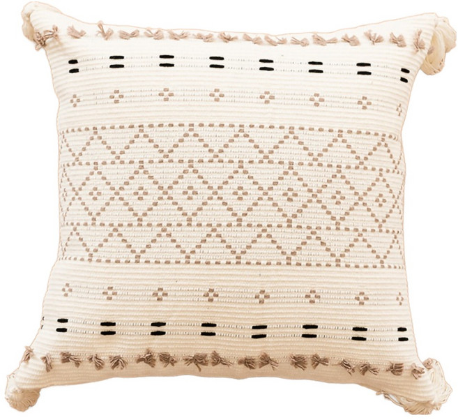 KOTI 日安生活 慵懶奶油風流蘇抱枕, 幾何黑色剪花