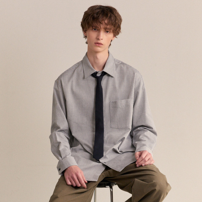 마인드브릿지 남성용 올데이 스트라이프 오버핏 면 셔츠 MZWS6121