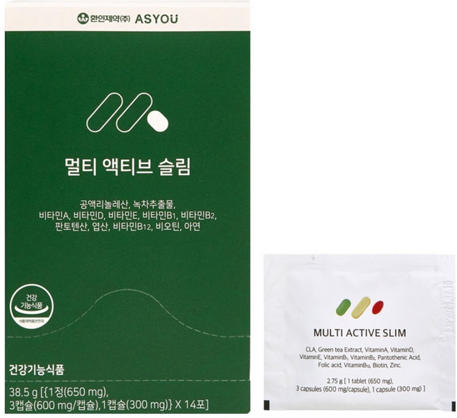 애즈유 환인제약 CLA 공액리놀레산 멀티 액티브 슬림 14p, 1개, 38.5g