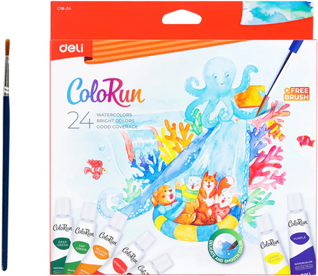 deLi 得力 水彩 附筆 EC18-24, 5ml, 24色
