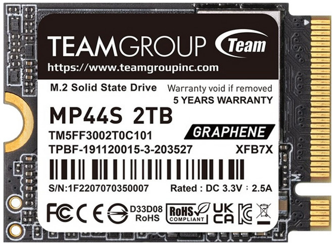 TEAMGROUP 十銓 M.2 2230 PCIe 4.0 SSD 固態硬碟 讀 5000MB 寫 3500MB, 2TB, MP44S