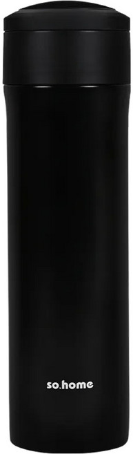 so.home 雙層304不鏽鋼玻璃內膽保溫杯/保溫瓶, 400ml, 黑色, 1個