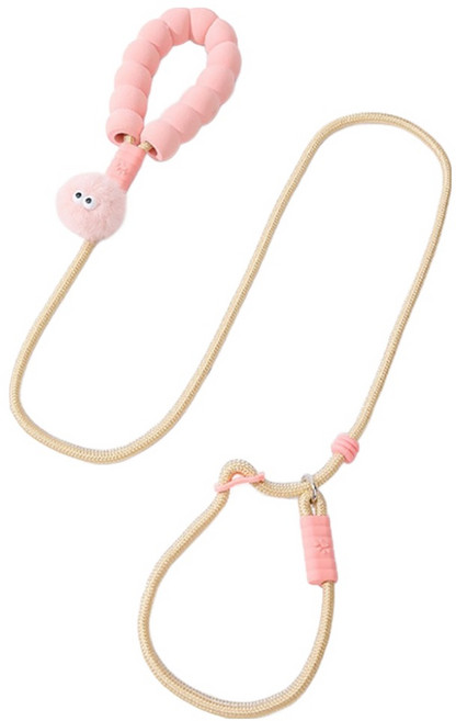 파스텔펫 반려동물 폼폼 일체형 목줄, 핑크, 1개