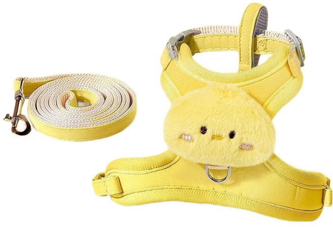파스텔펫 반려동물 보송인형 하네스 + 리드줄 세트, 옐로우, 1세트